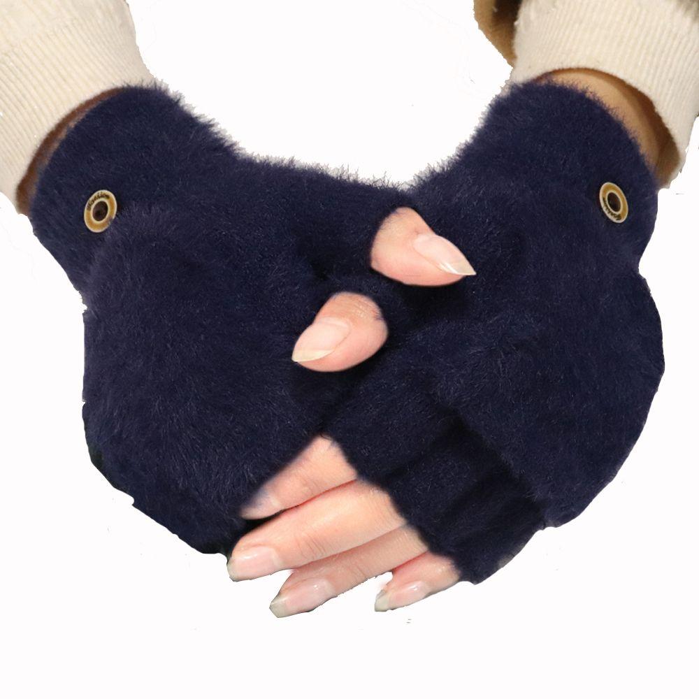 Solid Color Cute Plush Flip Gloves Half Finger Gloves Autumn Winter Gloves Korean Style Gloves