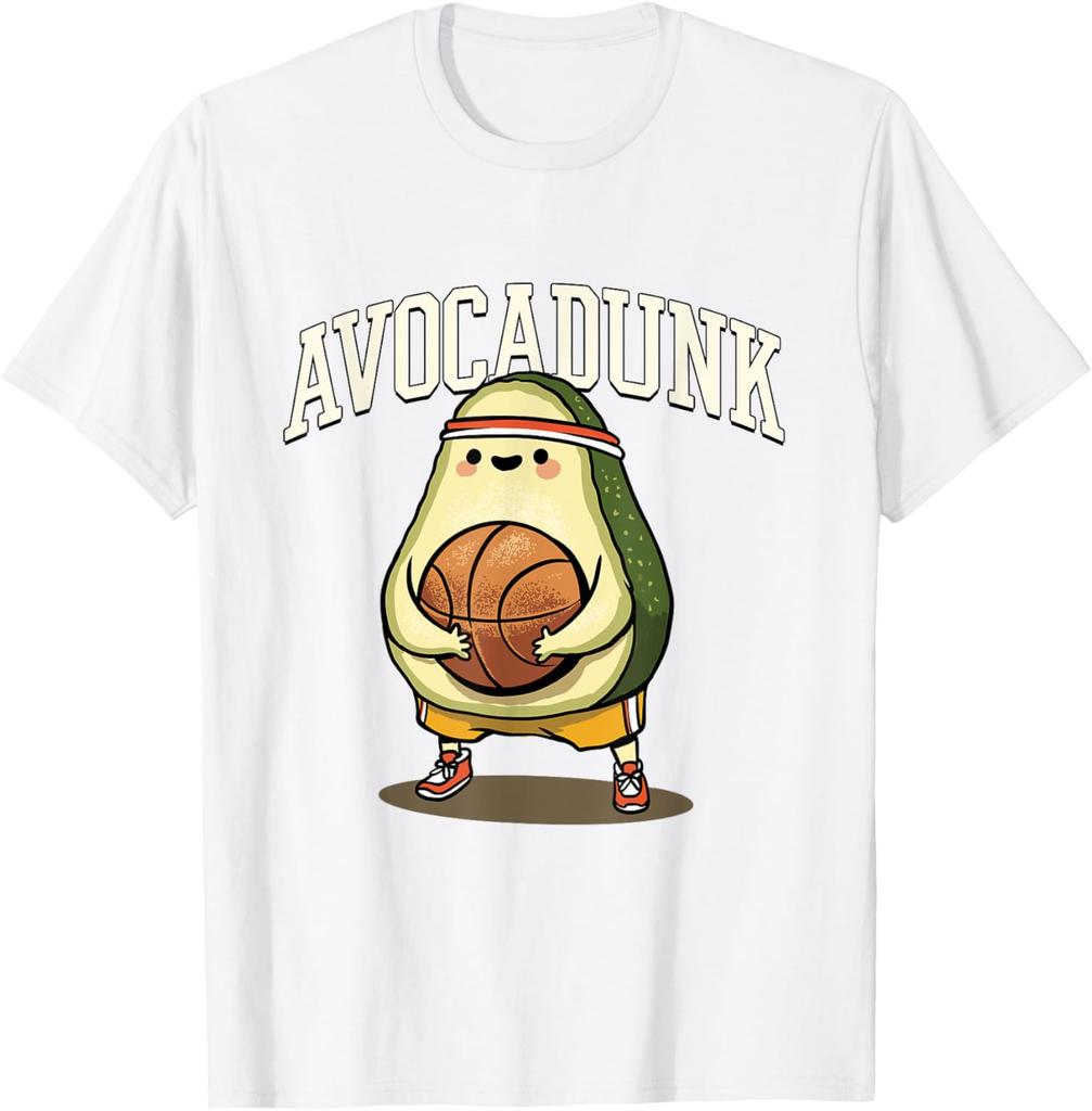 Avocadunk Avocado Basketball Pun Graphic Tee Funny Food Lover Gift Casual T-Shirt
