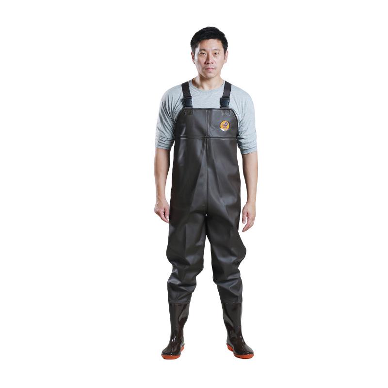 Men's High-End Thickened Wading Suit: Half-Body Waders with Integrated Rain Pants and Water Shoes for Fishing.