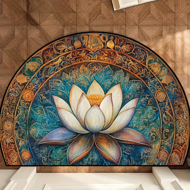 

1Pcs Lotus Flower Half Round Door Mat Zen Floral Design 2D Flat Non Slip Machine Washable Floor Rug for Entryway Bedroom Home Decor 40X60CM