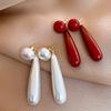 Vintage Red Resin Water Drop Long Hanging Earrings For Women 2026 New Design Imitation Pearl Pendant Earrings Jewelry