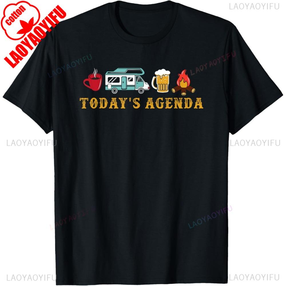 

RV Camping Lover Agenda TShirt Cotton Short Sleeve Casual Fashion Streetwear Harajuku Man Tshirt Vintage Style Loose Y2k Tees 4XL