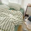 Korean Minimalist Striped Cotton Bedding Set: Duvet & Fitted Sheets for 1.8 Bed