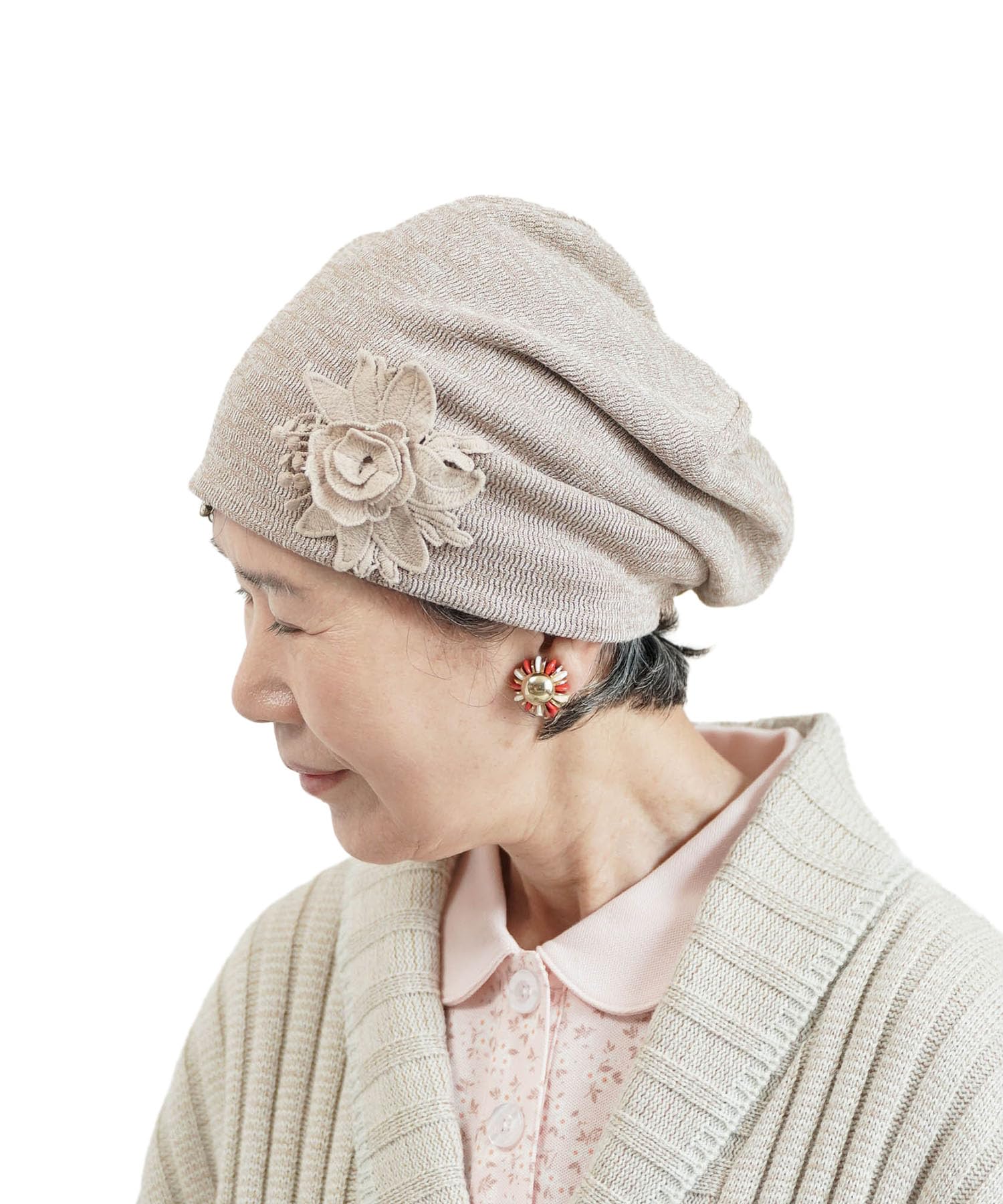 

Cocowaku Heather Knit Hat with Floral Lace One Size Fits Senior Suitable for Women in Their and 80s Spring/Autumn Motif, Beige, All, Women s, Gift, бежевый