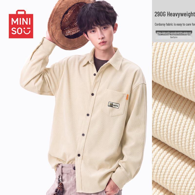 MINISO Men's Japanese Style Relaxed Fit Corduroy Long Sleeve Shirt Jacket