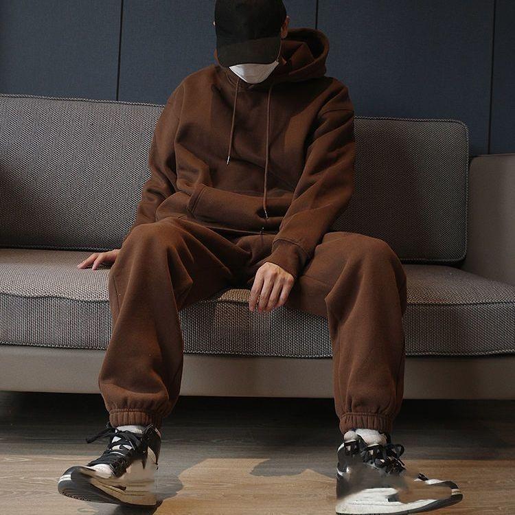 Autumn and Winter Couples Plus Velvet Fashion Hooded Sweater Suit Is Now Casual Loose Long-sleeved