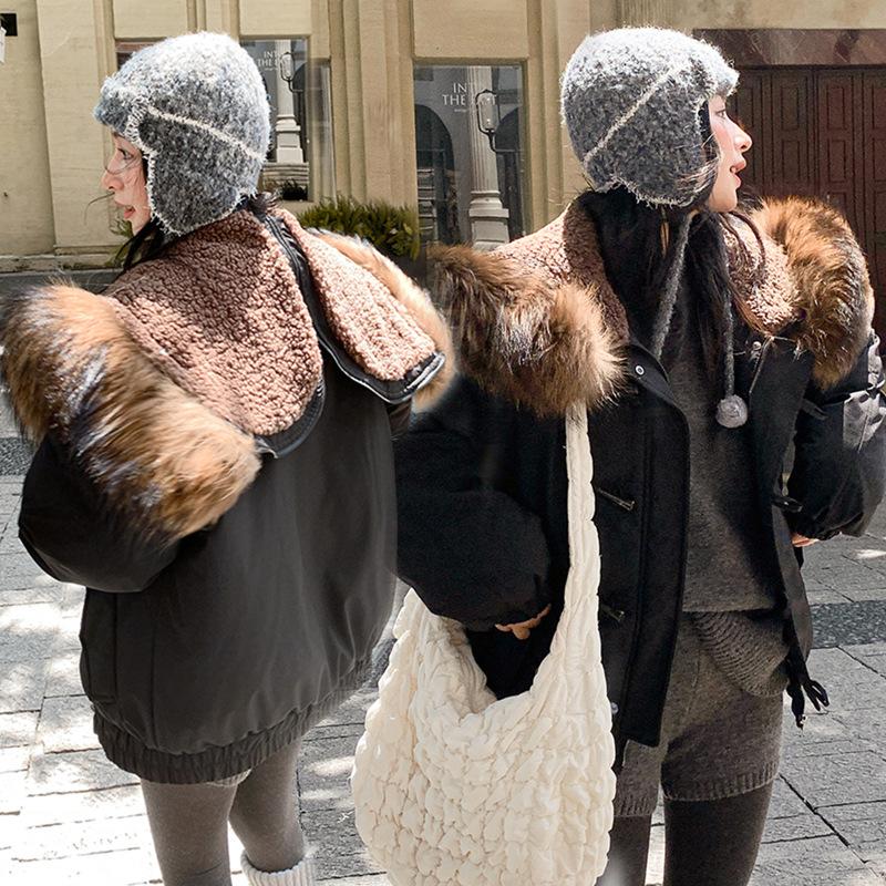 New Horn Buckle Hooded Big Fur Collar Down Cotton Clothes Women's Retro Pie Overcomes Winter Thickened Coat Students