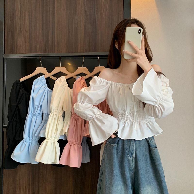 French Puff Sleeve Ruffle Top: Niche Design, Gentle Clavicle Style, Waist-Cinching, Versatile & Elegant