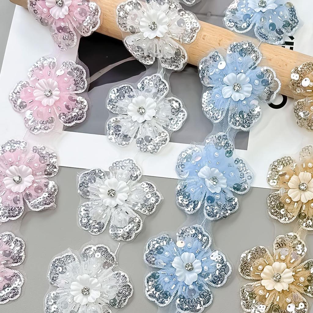 7Cm White Embroidered Lace With Diamonds, Skirt With Beaded Lace Mesh Diy Lace Accessories