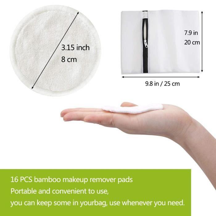 Disques Tampons Démaquillants - Bio - Lot de 16 - Réutilisables - Lavables - Doux en Microfibre