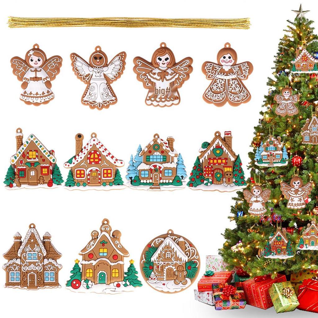 Cross-Border PVC Gingerbread House Ornaments - Soft Rubber Hanging Decorations for Christmas Trees & Scenes