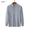 Men's Thick Cotton Long-Sleeve Dad T-Shirt for Spring/Autumn - Loose Fit, Solid Color, Lapel, Real Pocket, Casual Wear for Middle-Aged Men.