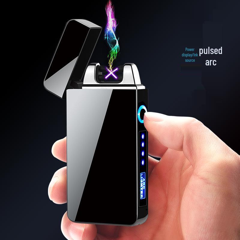 Men's Double Arc Windproof Lighter with Power Display and USB Charging