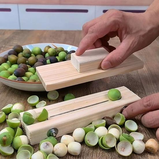 Wooden Seeds Peeler Chestnut Sheller Rolling Cutter with Non-Slip Sandpaper Base Stainless Steel Blade Efficient Safe Kitchen Tool for Fruit Nut