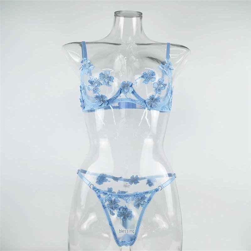Sexy Embroidered See-Through Lingerie Set - European & American Style