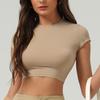 Damen Rundhals Kurzarm Crop Top Slim Fit Workout Yoga T-Shirt
