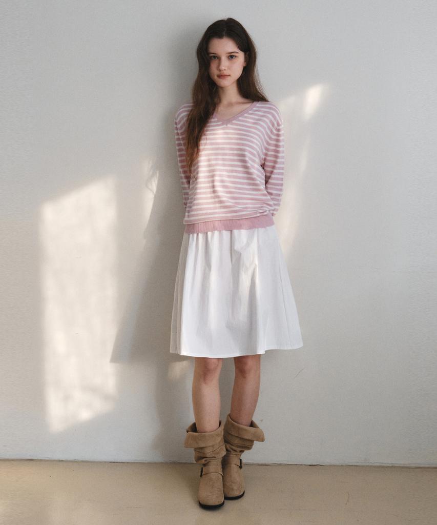 Wednesday Oasis For Woman Washable Mild Stripe V-Neck Knit_Pink(Wc26Kn11)