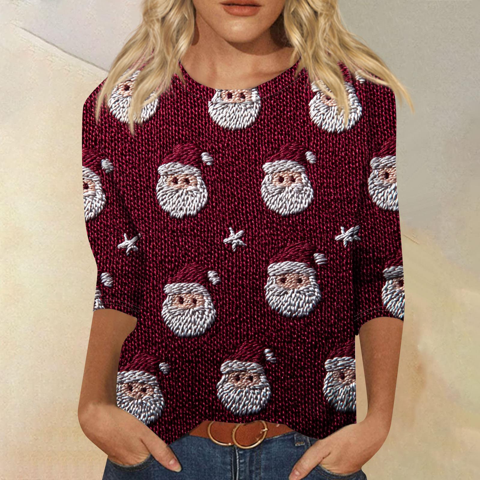 

Женская модная повседневная свободная футболка с круглым вырезом и рукавами 3/4 с принтом, женский топ M винный