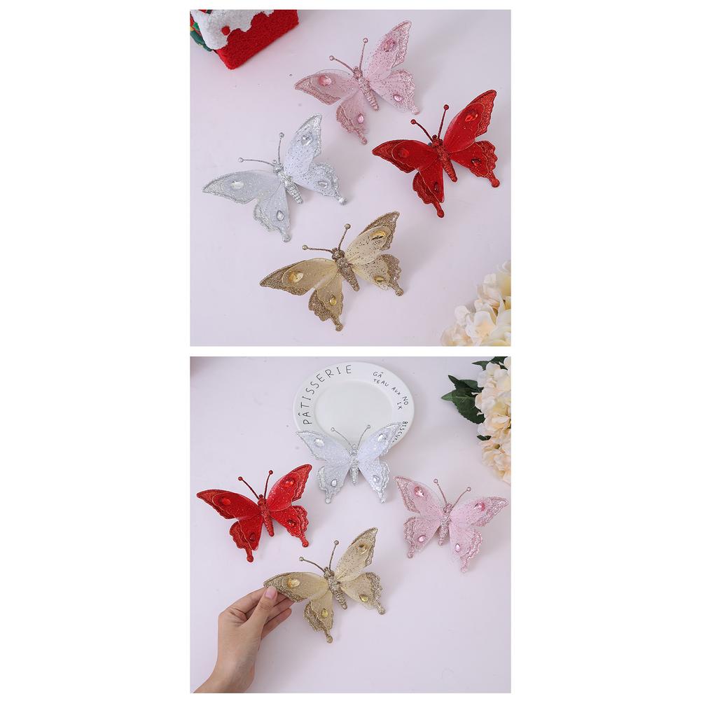 Christmas Tree Decorations Glitter Butterfly Ornaments Using Plastic Simulated Mesh and Clip On Attachment for Easy Placement
