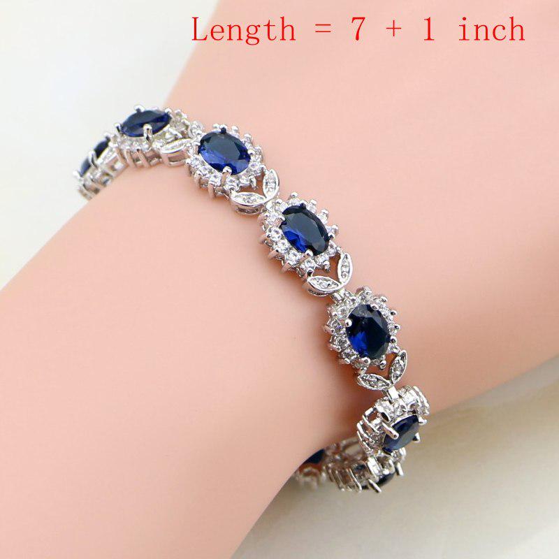 Natural Oval Blue CZ Silver Color Jewelry Sets For Women Party Earrings/Pendant/Rings/Bracelet
