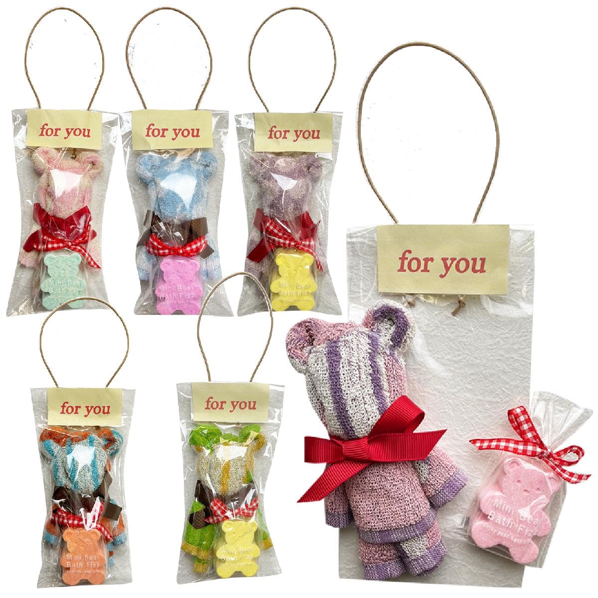 

Towel Bears for a gift set of 6 polka dot bears filled with bath fizz in PP Cute towel handkerchiefs make great little gifts for entrance White and