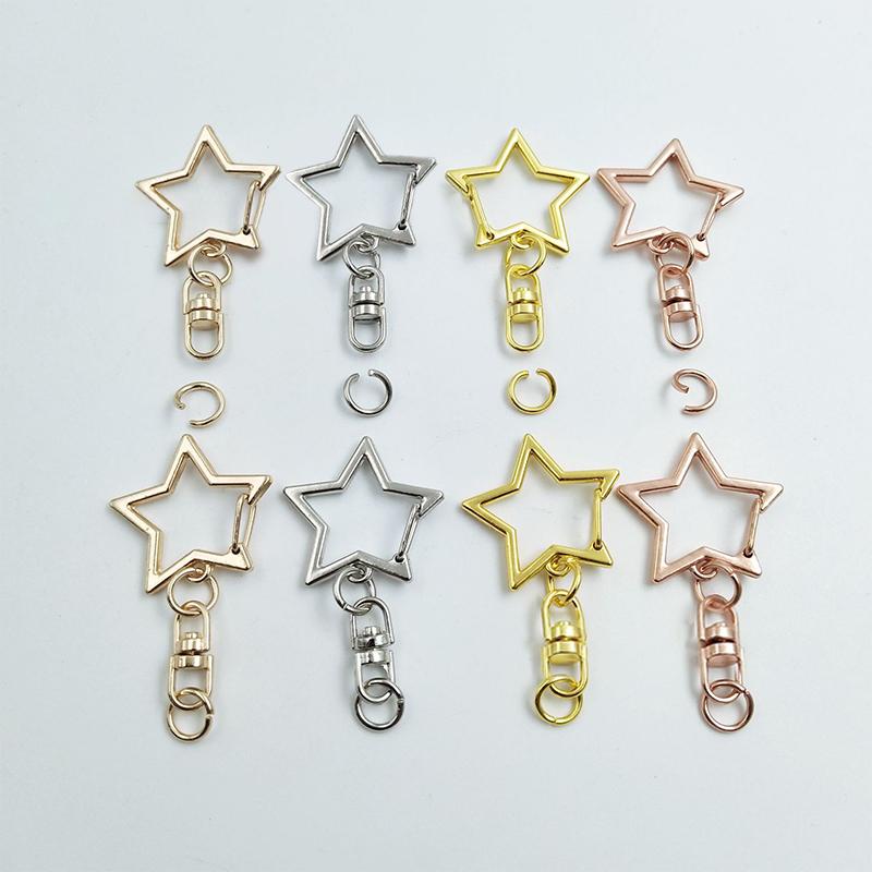 20 ks Klip na klíče ve tvaru hvězdy s pružinovým uzávěrem a řetízkem, závěsná přezka, otevřený spojovací kroužek a kovová otočná karabina pro DIY výrobu šperků