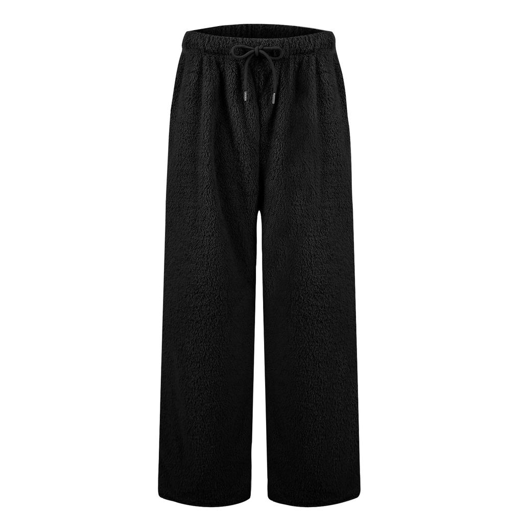Women's Fashion Plush Casual Pants Solid Color Loose Comfortable Plush Warm Trousers
