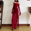 Autumn Women's Solid Color Slim-fit Fashion One-line Collar Long-sleeved Slit Dress