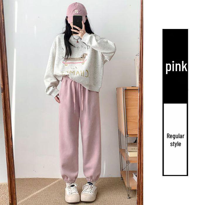 

Women s Pink Sherpa-Lined Fleece Cotton Sweatpants - Autumn Winter Warm Petite Fit M