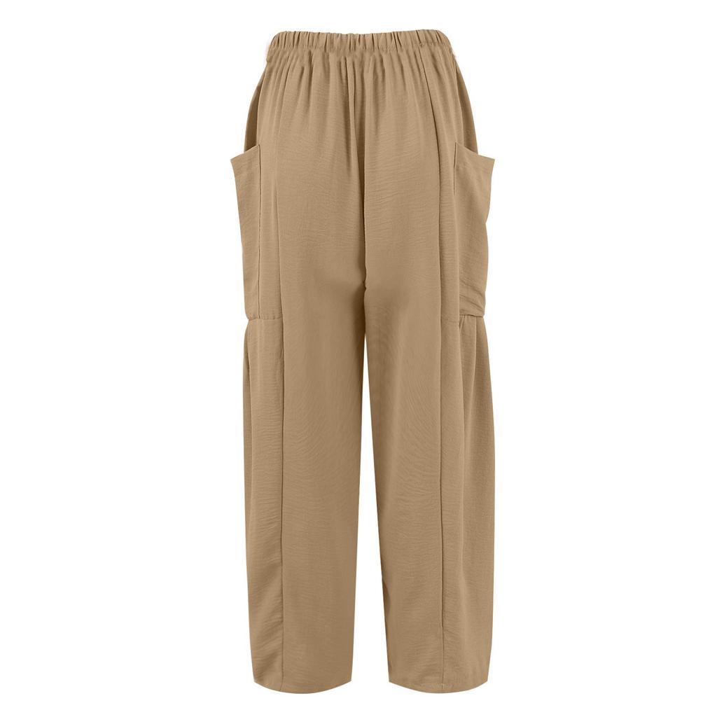 Women Plus Size Wide Leg Pants Middle Waist Summer Baggy Pants With Pockets