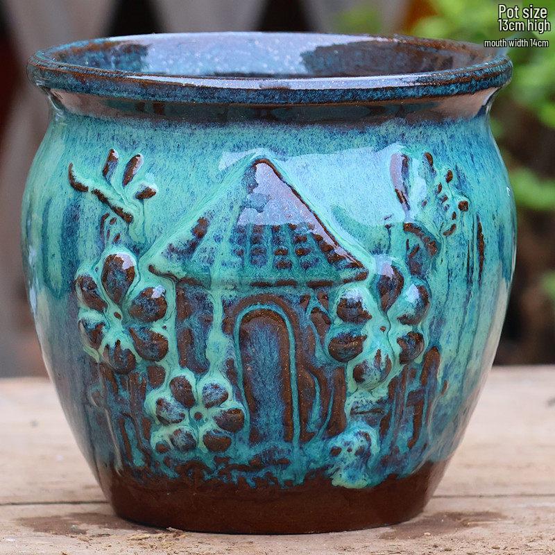 Handmade Large Coarse Pottery Succulent Flower Pot – Round Purple Sand Ceramic Planter