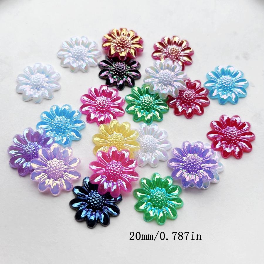 20pcs Mixed 20mm Ab Color Chrysanthemum Decoration Flat Back Diy Hair Accessories Mobile Phone Shell Decoration Flowers