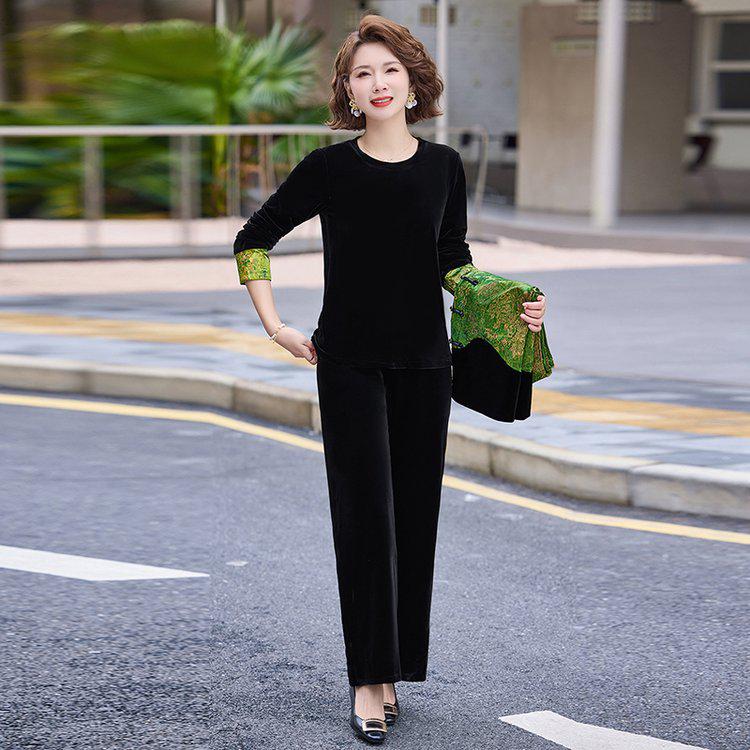 2026 Velvet Retro Suit for Mothers: Stylish Spring/Autumn Vest Jacket In Chinese National Style