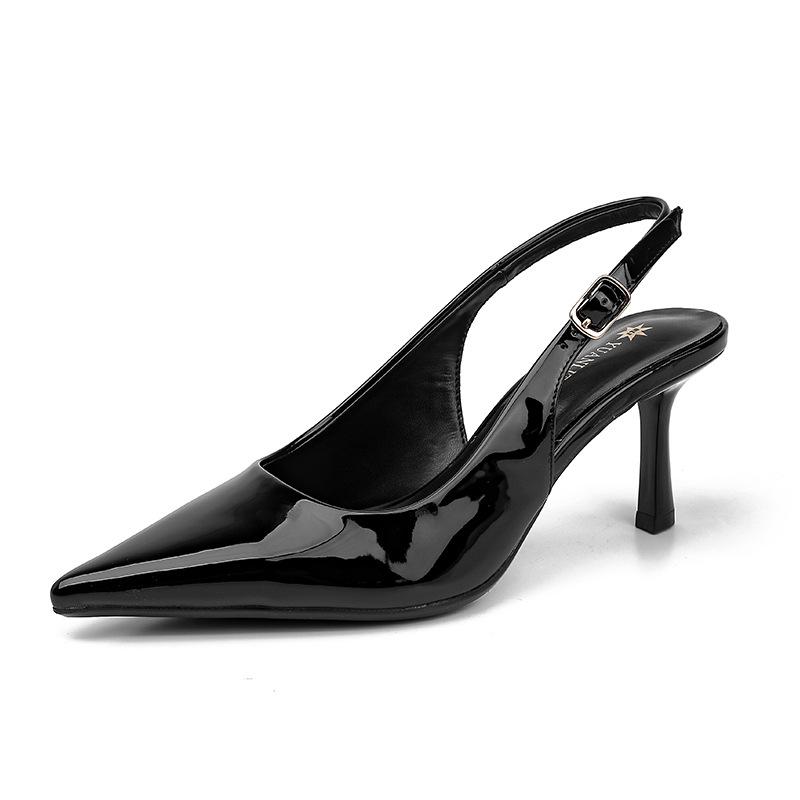 Grape Mother Temperament Small Pointed Head Shallow Mouth Empty High Heels Elegant Two Wear Kitten Versatile Single Shoes Women's Spring 2025
