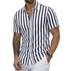 Men's Linen Short Sleeve Shirt Striped Button Down Casual Lightweight Breathable Open Front Collared Top for Summer Daily Wear