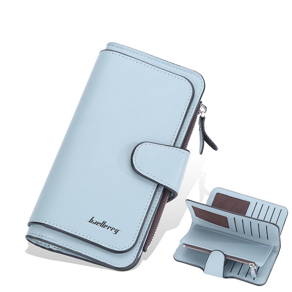 

Baellerry Women s Tri-Fold Long Wallet - Korean Style, Multi-Card Slots, Zipper, Fashion Buckle Clutch светло-синий