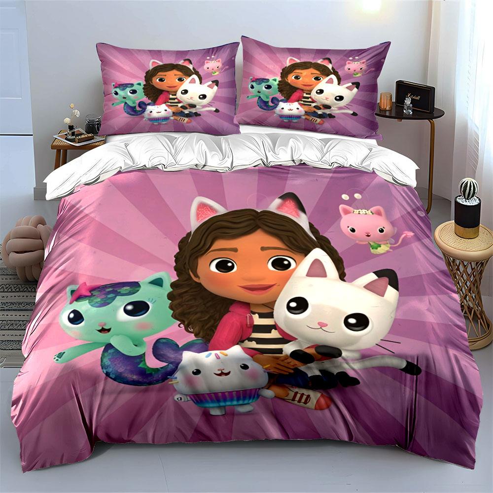 Purple Cat & Girl Bedding Set Bedding Duvet Cover Set Duvet Cover Pillowcases (1 * Duvet Cover 2 * Pillowcases, Without Duvet Insert)