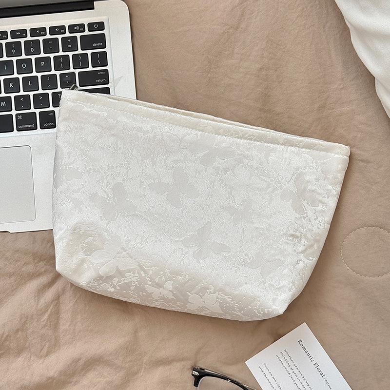 

Women s Makeup Bag Embroidery Butterfly Cosmetic Organizer Large Capacity Travel Toiletry Pouch Waterproof Portable Case белый