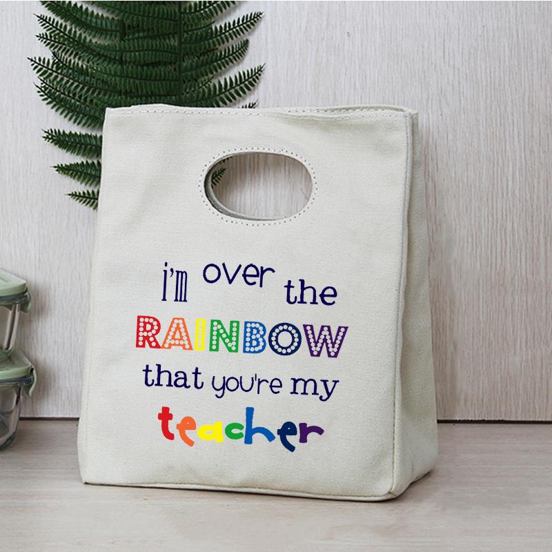 Rainbow Teacher Print Portable Lunch Box Bags Thermal Insulated Bento Tote Office School Food Cooler Storage Pouch Teacher Gifts