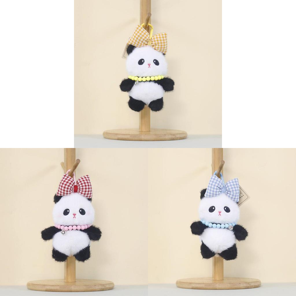 Panda Plush Keychain With Cartoon Milk Bottle And Colored Bow For Kids And Collectors