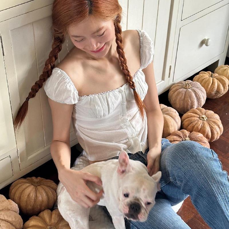 

Блузка без рукавов с оборками Однобортная Воротник Майки-топы Жилет Сладкий Милый Преппи S белый