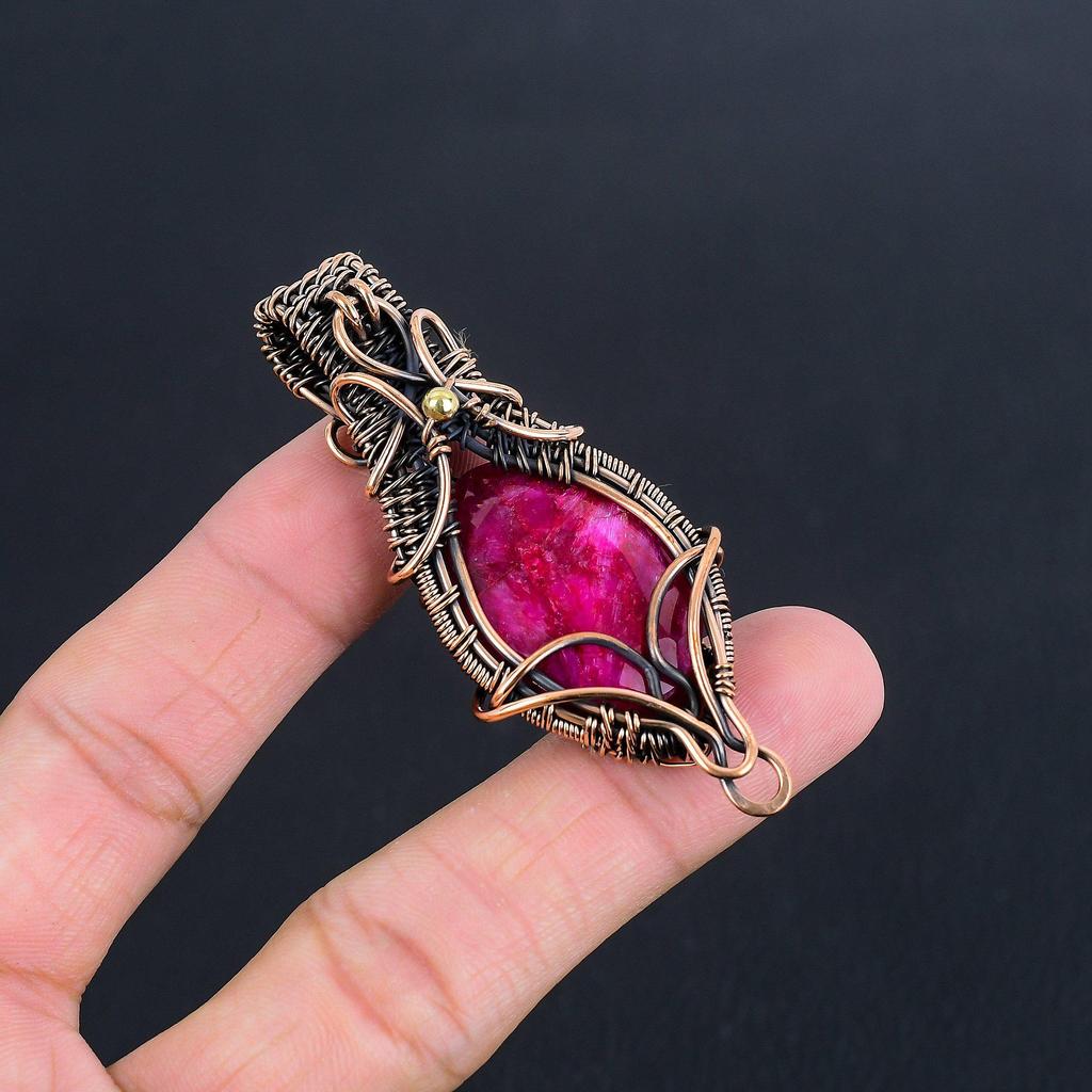 Ruby Pendant Gemstone Jewelry, 999 Copper Wire Wrapped Handmade Pendant, Latest Design Jewelry