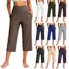 Summer Women Sports Yoga Pants Astic High Waist Casual Active Fit Wide Capris Leg Pants Yoga Leggings Soft Gym Knee Length with Pockets