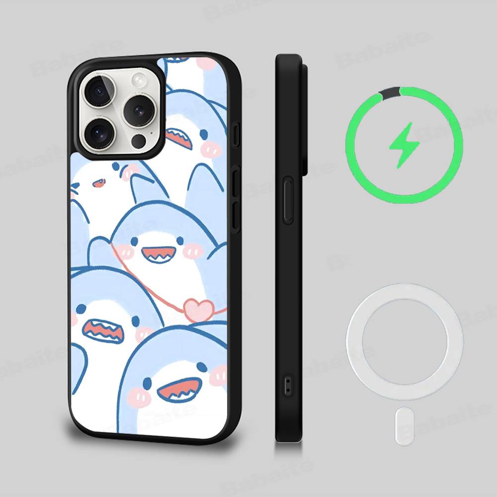 

Cute anime Shark Phone Case For iPhone 13 14 15 11 12 16 17 Pro Max Plus For Magsafe Magnetic Shell iPhone 12 pro