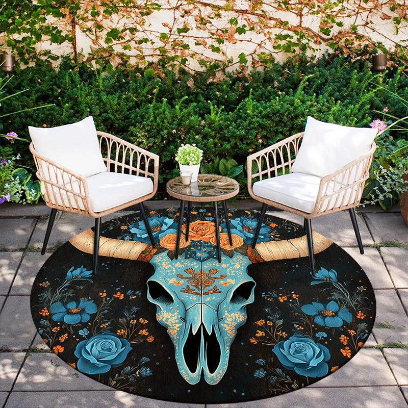 Cow Skull pattern round rug,Carpet Rug for Living Room Bedroom Sofa Playroom Decor,Non-slip Floor Mat,Holiday Gifts and Birthday Gifts