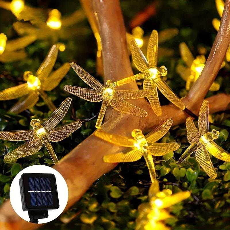 20/50LED Solar LED Dragonfly Fairy Lights Outdoor String Light Garland Waterproof Festival Lamp Garden Christmas Decoration