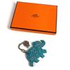 HERMES Animal Chain Bag Charm Key Holder Leather gray/blue
