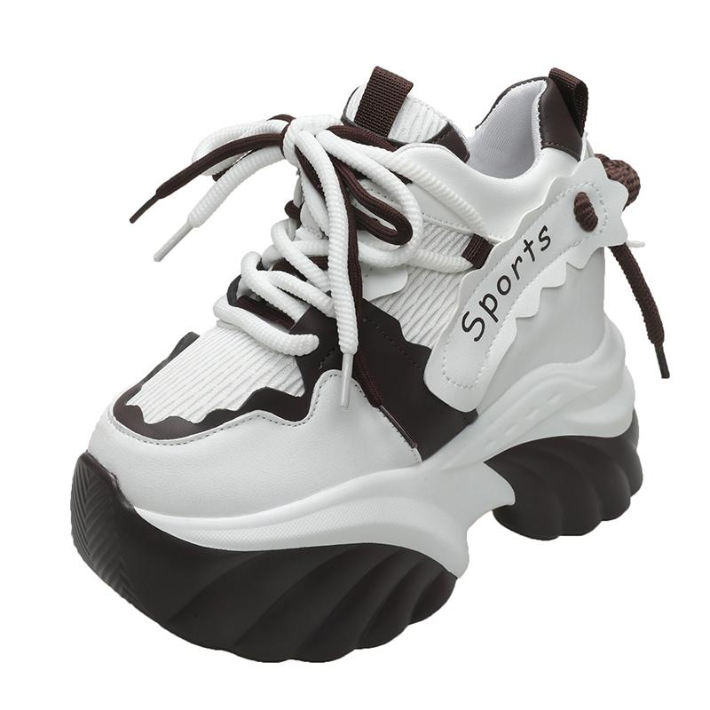 Fashion White Chunky Sneakers Women New Autumn Hidden Heel Platform Sports Dad Shoes Woman Lace Up Breathable Mesh Casual Shoes 10CM