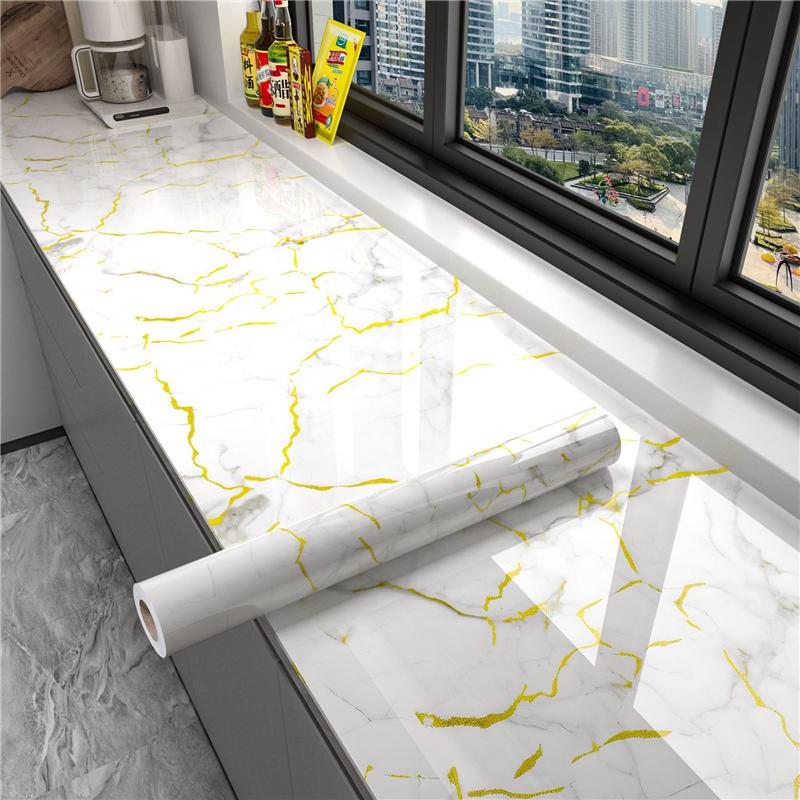 Marmor Selbstklebende Tapete Aluminiumfolie Wandaufkleber Wasserdichte Kontaktpapier Für Küche Dekorfolie Heimdeko