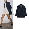 Spring Women's Clothing with Padded Shoulder Indented Lapel Long Sleeves Loose Double Breasted Suit Outwear 2442797